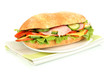 Fresh and tasty sandwich with ham and vegetables isolated