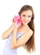 Young woman with beautiful hairstyle and flower, isolated