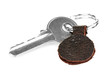 Key with leather trinket isolated on white