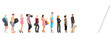 Full length portraits of people in a queue waiting to climb a la