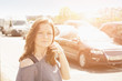 Woman against traffic