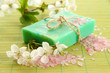 Natural handmade soap on bamboo mat