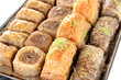 Sweet baklava on tray close-up