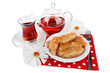 Sweet baklava on plate isolated on white