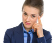 Portrait of business woman pointing on fact