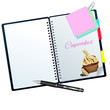 Recipe book ilustrated with moca-white choco cupcake