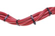 Photo: Red electrical cables with cable ties isolated on white Red electrical cables with cable ties isolated on white