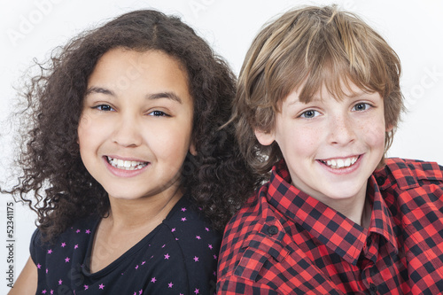 Photo: Interracial Boy & Girl Children Smiling Interracial Boy & Girl Children Smiling