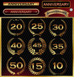 Anniversary golden label with ribbons, golden laurel wreath set