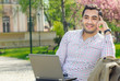 Happy smile man sitting on bench
