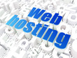 SEO web development concept: Web Hosting on alphabet background