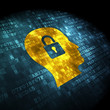 Information concept: Head Whis Padlock on digital background