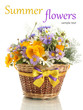 Beautiful bouquet of bright  wildflowers in basket isolated