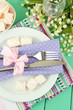 Table setting in violet and white tones