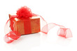Present box with ribbon curl isolated on white
