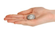 Fortune telling  with symbols on stone in hand isolated on