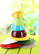 Mountain colorful dishes on nature background