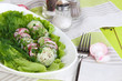 Vitamin vegetable salad in bowl on wooden table close-up