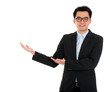 Asian business man hand showing blank space