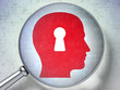Education concept:  Head Whis Keyhole with optical glass on digi