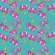 Seamless pattern with pink lily and feathers