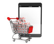 Shopping cart with discount cubes near Tablet PC