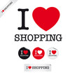 i love shopping, font type with signs, stickers and tags