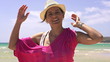 Young happy woman by the sea, super slow motion, shot at 240fps