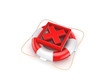Red cross mark on lifebuoy.