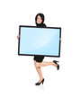 Photo: woman holding panel woman holding panel