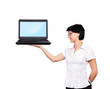 Photo: woman holding laptop woman holding laptop