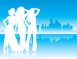 Woman silhouettes with urban background