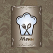 Menu, copertina con posate e cappello da cuoco.