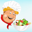 Funny Cook and fresh vegetable salad