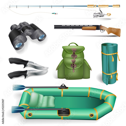 Vector: fishing and hunting objects fishing and hunting objects