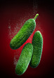 Beautiful cucumber close-up photo with carbon dioxide bubbles