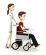 3d render of cartoon character on manual wheel chair