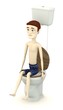 3d render of cartoon character sitting on toilet