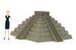 3d render of cartoon characer with pyramide