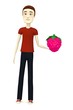 3d render of cartoon characer with raspberry