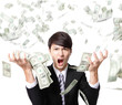 Photo: business man anger shouting with money rain business man anger shouting with money rain