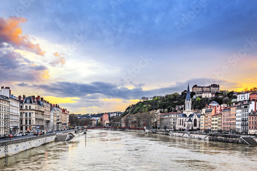 Photo: Saone river in Lyon city at sunset Saone river in Lyon city at sunset