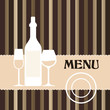 Menu, copertina con posate e bottiglia di vino.