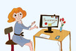 Vector: Woman at the computer making presentation cartoon Woman at the computer making presentation cartoon