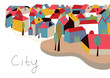 Town with houses and trees card