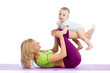 mother with baby doing gymnastics and fitness exercises