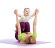 Photo: mother with baby doing gymnastics and fitness exercises mother with baby doing gymnastics and fitness exercises