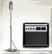 Electric guitar amplifier and retro microphone background