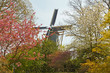 Dutch windmill with spring garden. Keukenhof. Lisse.