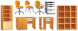 Office furniture vector set - chair, desk, bookshelf